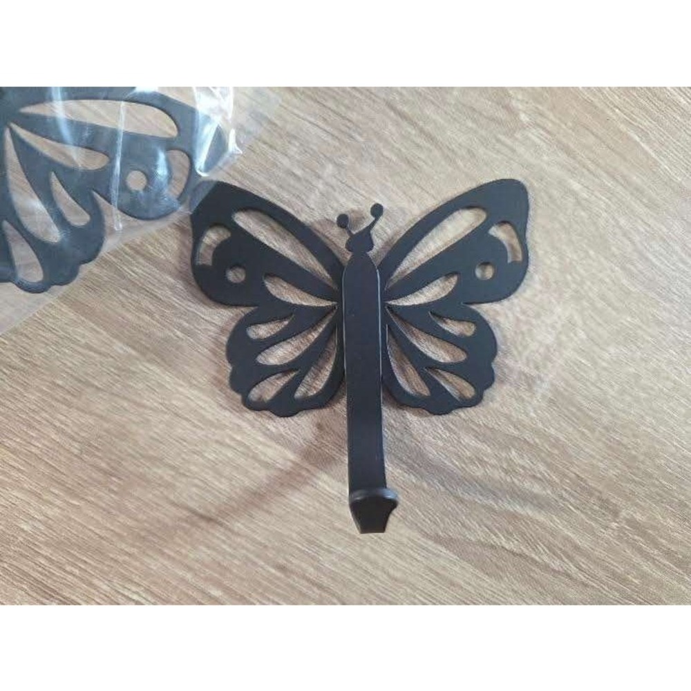 6 Pack Butterfly Wall Hooks Matte Black Metal Decorative Hangers with Hardware
